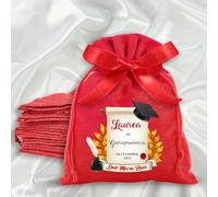 Set 12 sacchetti Juta rossi Laurea Personalizzati - Bomboniere Laurea unisex - Cotone Juta Alta Qualità 10cm x 12cm (Grafica 2)