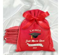 Set 12 sacchetti Juta rossi Laurea Personalizzati - Bomboniere Laurea unisex - Cotone Juta Alta Qualità 10cm x 12cm (Grafica 1)