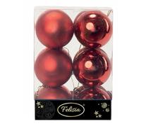 Set 12 Sfere di Natale in Plastica Ø 6Cm - Assortite Lucide e Opache - Vari Colori (Rosso)