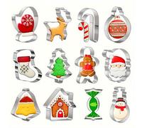 Set 12 Tagliabiscotti Natalizi,Formine Biscotti Natalizie in Acciaio Inox,Stampi Biscotti Natale per Pan di Zenzero,Albero,Renna e Decorazioni Dolci Fatti in Casa