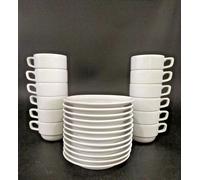 Set 12 Tazzine Da Caffè Impilabili con Piattini Tinta unita - Porcellana Bianca