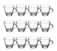 Set 12 Tazzine in Vetro per Caffè Ginseng e Orzo 90 ml di Capacità Trasparenti con Manico Design Ergonomico Resistente, Ideale per Casa e Uso Professionale HORECA.