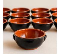 Set 12 Tegamini Terracotta Bicolore 14cm - Ciotole Ceramica con Manici Nero Marrone - Altezza 5cm Tapas Antipasti Contorni Primi - Artigianali - Ebook Omaggio