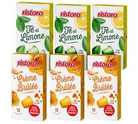 Set 120 Capsule Ristora - 60 Crème Brûlée + 60 Tè al Limone - Compatibili con Macchine ad uso domestico Nespresso* - Bevande Solubili - 100% Made in Italy - Prodotto Originale
