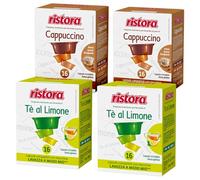 Set 128 Capsule Ristora miste per macchine ad uso domestico compatibili con il sistema A Modo Mio* 64 the al limone 64 cappuccino