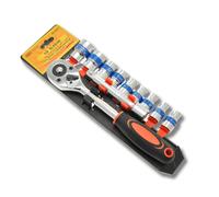 Set 12pz Chiave Cricchetto 1/2 Reversibile Bussole Esagonali Cromo Vanadio