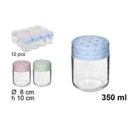 SET 12PZ CONTENITORE BARATTOLO VETRO CON COPERCHIO RATTAN COLORATO 350ML 114660