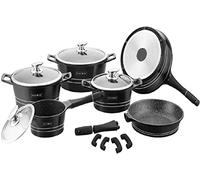 SET 14 PEZZI IN PIETRA PENTOLE PADELLE e COPERCHIO LAVICA ROY, PER USO PROFESSIONALE E DOMESTICO, MODELLO RL-ES1014M royalty line- NERO