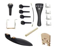 Set 15 Pezzi Accessori per Violino in Ebano con Occhio di Parigi, Include Mentoniera, Piroli, Cordiera, Ponticello, Anima, Tiracantini e Bottone per Violino(15pcs-Silver fine-tuning)