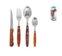 Set 16 Posate Con Brocca In Vetro Manico In Legno