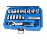 Set 17 PZ Chiavi a Bussola Passanti 10-24 mm con Cricchetto Reversibile Softgrip, Prolunga e Riduttori - Kit Professionale in Acciaio con Valigetta - Art. 07472