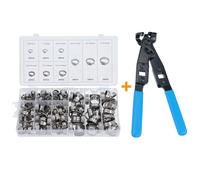 Set 170 fascette stringitubo a 1 orecchio in acciaio inox 5,8-21 mm e pinza 1/2"