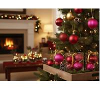 Set 18 palline di Natale rosse 5/6/7 cm in box piramide PVC JNP2501-1