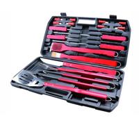 Set 18 utensili accessori per barbecue bbq in acciaio inox / legno + valigetta