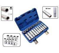 SET 19 CHIAVI A BUSSOLA CORTE E LUNGHE 80 mm PROF. INTERNO TORX FEMMINA DA 1/2"