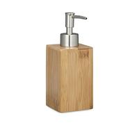 Set 2 Accessori Bagno, In Bambù, Dispenser Sapone Ricaricabile, Portaspazzolini, Naturale