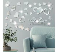 Set 2 Adesivi Specchio Acrilico Disegno Cuore per Decorazione Parete San Valenti
