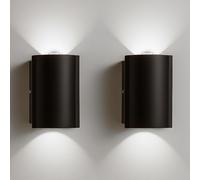 Set 2 Applique da Muro 2 Led Lampada a Parete Nero Luce Bianco Freddo 4x6.5x4cm