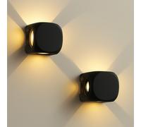 Set 2 Applique da Muro 4 Led Lampada a Parete Nera Luce Bianco Caldo 6x6x5cm
