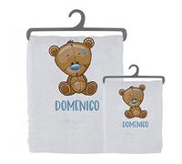 Set 2 Asciugamani Bagno Personalizzati 100% cotone Made in Italy Asciugamano Viso e Ospite Bianco Con Stampa Personalizzata Idea Regalo Bagno Doccia Biancheria Casa Bambino Bebè Orsetto Con Nome 3