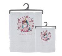 Set 2 Asciugamani Bagno Personalizzati 100% cotone Made in Italy Asciugamano Viso e Ospite Bianco Con Stampa Personalizzata Idea Regalo Bagno Doccia Biancheria Casa Bambina Bebè Con Nome e Unicorno