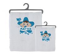 Set 2 Asciugamani Bagno Personalizzati 100% cotone Made in Italy Asciugamano Viso e Ospite Bianco Con Stampa Personalizzata Idea Regalo Bagno Doccia Biancheria Casa Bambino Bebè Neonato Con Nome