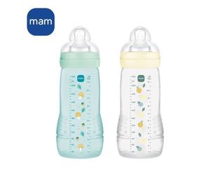Set 2 Biberon - MAM BABY - Easy Active - +6 mesi - 330 ml - Tettarella X flusso - Ghiaccio + Perla