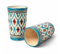 Set 2 Bicchieri in Ceramica Marocchina Dipinti a Mano Artigianali Orientali per Tè alla Menta e Caffè - Decorazione Casa Etnica Stile Berbero h.11cm Ø7cm - Design Geometrico Tradizionale 1812251201