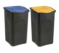 Set 2 Bidoni CAPIENTI 50 LITRI per la Raccolta Differenziata DEI RIFIUTI | Pattumiere CONTENITORI con Coperchi Colorati BLU E GIALLO Secchi Modulari
