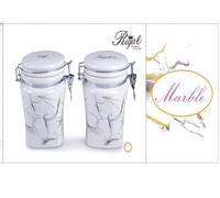 Set 2 Bis Barattoli da Cucina in Ceramica Sale Fino e Sale Grosso Decoro Marble