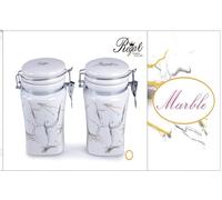 Set 2 Bis Barattoli da Cucina in Ceramica Zucchero e Caffe' Decoro Marble