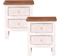 Set 2 Boho Comodini Marrakesch Orient e Mediterran in Legno Mango Bianco