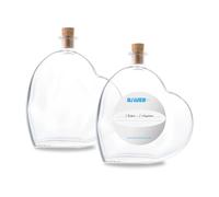 Set 2 bottiglie a forma di cuore 500 ml con tappo in sughero - Ideali come regalo, bottiglie decorative o da liquore - Mini bottiglie in vetro sabbia