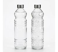 Set 2 Bottiglie in Vetro Trasparente 1,1 Litri con Tappo a Vite in Metallo Bottiglie da Tavola per Acqua Liscia e Gassata Misure 8x8xH31 cm Uso Domestico e Ristorazione Horeca PROFESSIONALE