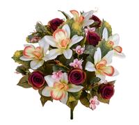 Set 2 Bouquet Artificiale di Orchidee e Rose Altezza 38 cm Marrone/Ciliegia/Bordeaux