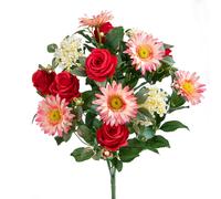 Set 2 Bouquet Artificiale Rose/Gerbera per 16 Fiori rosso