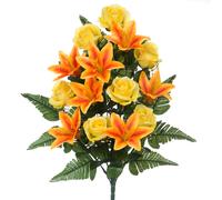 Set 2 Bouquet Artificiali Frontale Composto da 14 Rose e Lilium H 55 cm