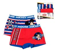 Set 2 Boxer Bambino Topolino Slip Bimbo Cotone 95% Elastan Intimo Bambini Disney Confortevole Mutandine Rosso e Blu Righe Idea Regalo Abbigliamento Bimbo