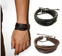 Set 2 Braccialetti UOMO in PELLE Col. MARRONE e NERO Bracciale CUOIO intrecciato