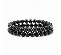 Set 2 Bracciali Pietra Onice naturale Nero perle Elastico bracciale Uomo e Donna