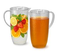 Set 2 Brocche in Polistirene da 2,2 Litri - Caraffa Trasparente con Coperchio, Due pezzi Brocca Resistente e Leggera - Ideale per Acqua, Succhi, Bevande Fredde - Uso Domestico e Professionale