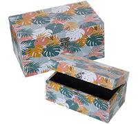 SET 2 CAJAS DECORADAS MADERA DM/LONA POLIÉSTER HOJAS 30X18X15+24X14X12CM