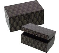 SET 2 CAJAS DECORADAS MADERA DM/LONA POLIÉSTER NEGRO HOJAS_30X18X15+24X14X12CM