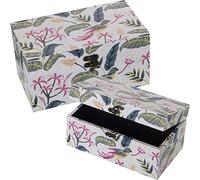 SET 2 CAJAS DECORADAS MADERADM/LONA POLIÉSTER LORO+HOJAS 30X18X15+24X14X12CM
