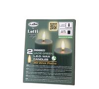 Set 2 candela 3df a coste ribbed D5 H7.5/10 verde bianco caldo Lotti importex