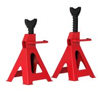 Set 2 Cavalletti Auto 6 Tonnellate di Capacità Altezza 38,5-60 cm Acciaio al Carbonio e Ghisa Rosso