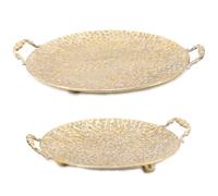 SET 2 CENTROS DE MESA BANDEJA METAL DORADO