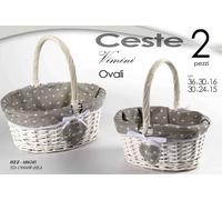 SET 2 CESTE CESTA OVALE VIMINI DECO CUORE Shabby Chic CON MANICO HOME 30-36 CM