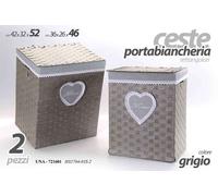 SET 2 CESTE CESTA VIMINI Portabiancheria BAGNO SALOTTO MULTIUSO GRIGIO h 52-46cm
