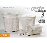 SET 2 CESTE METALLO TESSUTO Portabiancheria SALOTTO CONTENITORE BIANCO OVALI